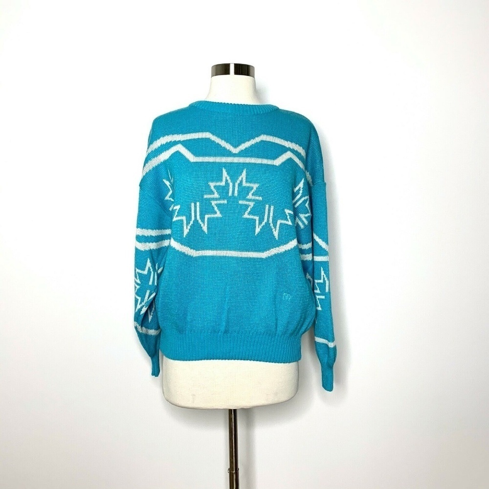 MASER Vintage Sweater Blue White Crew Neck Snowflake Blue White